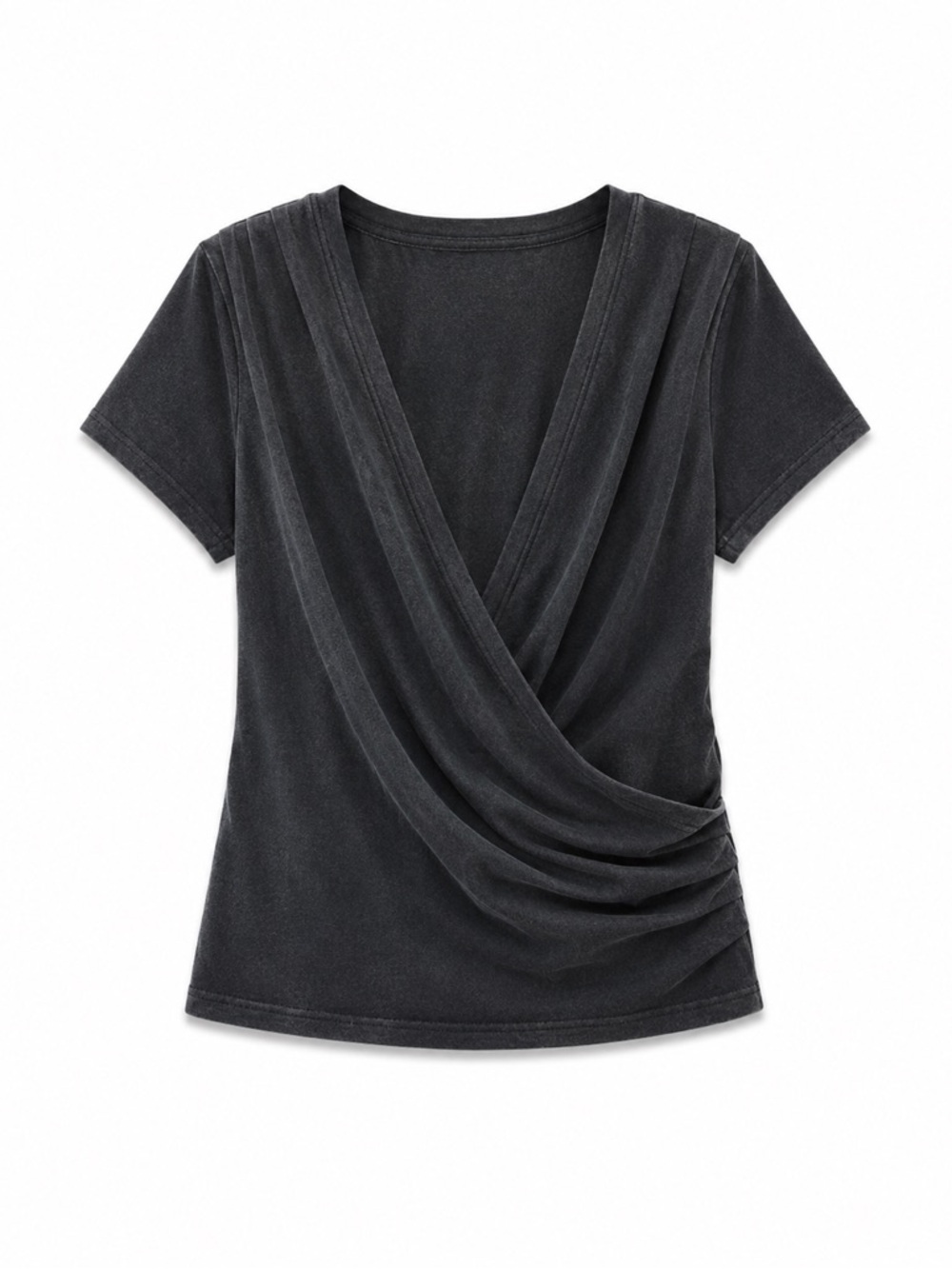 ❁ 3/$15 ❁ Charcoal Draped Deep V-Neck Cotton Top, Size XS